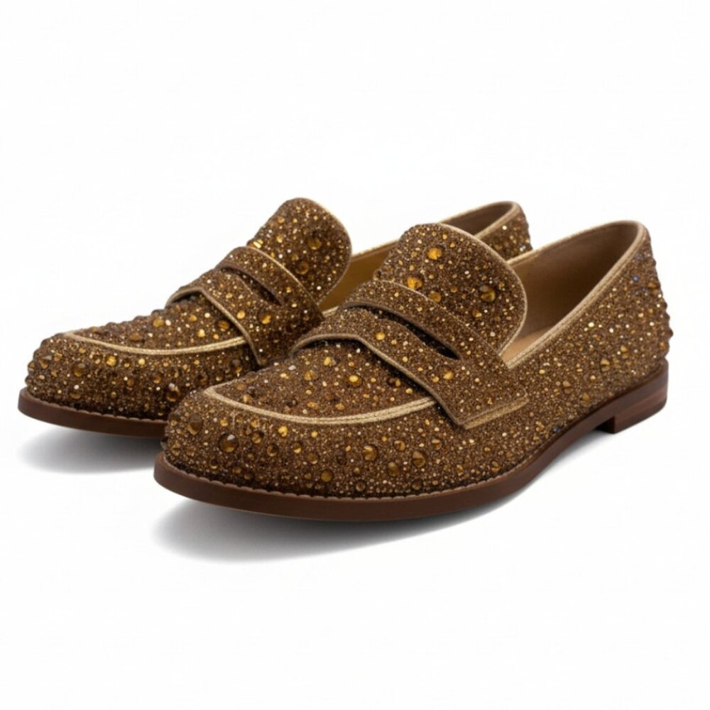 Rock star shoes! Betsy Johnson SB-Aron Gold Loafers Size 7.5